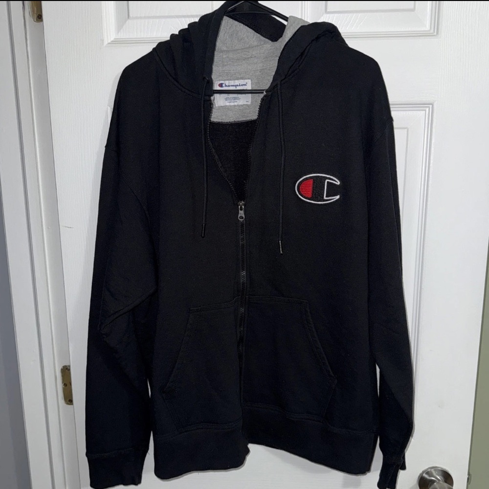 Champion Black & Gray Full Zip Hoodie with Logo LG